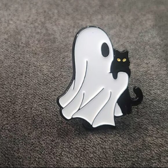Ghost & Cat Halloween Pin - Picture 1 of 2
